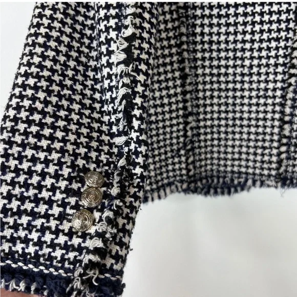 Zara NWOT black white & navy blue houndstooth textured tweed blazer jacket - Picture 8 of 9